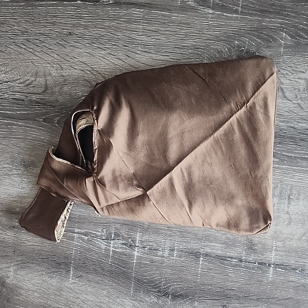 Handmade Reversible Japanese Knot Bag Boho Paisley Brown Satin - Picture 7 of 8
